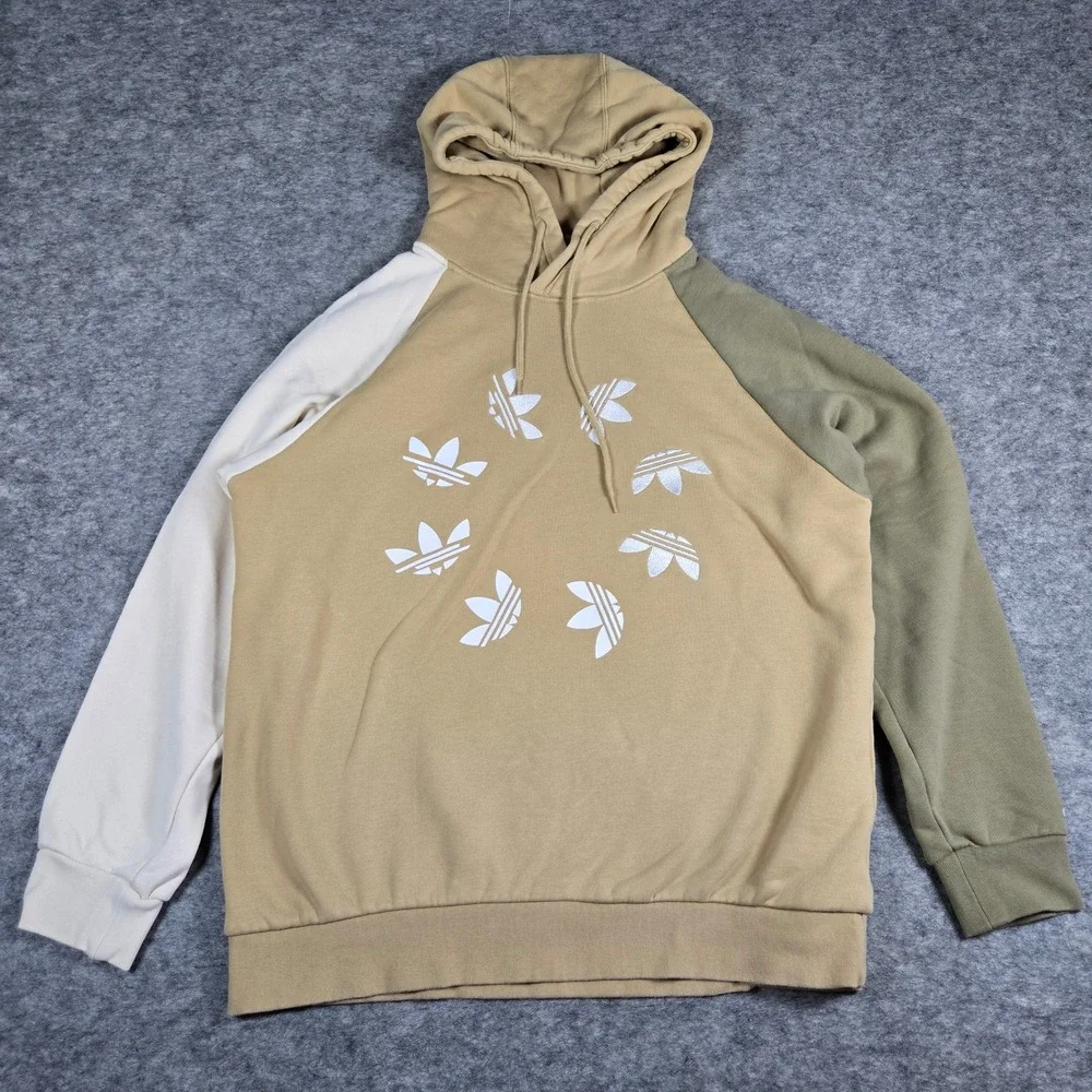 Adidas Mens Tan Originals Colorblock Trefoil Pullover Hoodie Medium